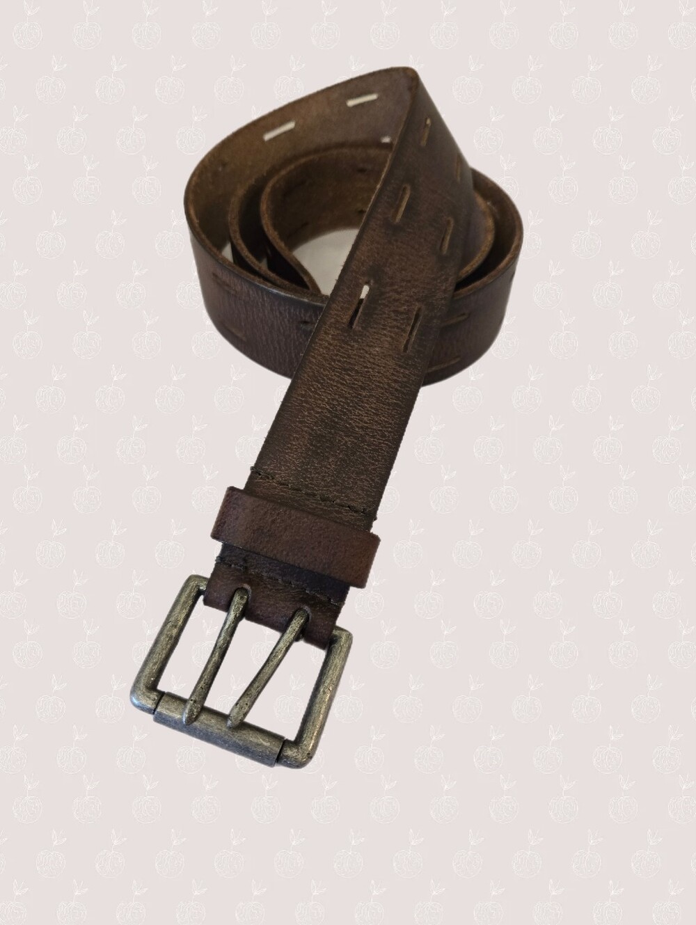 Timberland Unisex Brown Leather Distressed Belt, Buckle Double Hole Western Wear